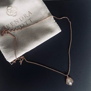 Kendra Scott Rose Gold Necklace with Smokey Green Pendent